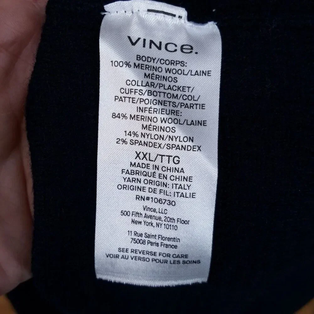 VINCE Sweater Mens XXL Navy Pullover V-Neck Polo Collar Merino Wool Knit $365